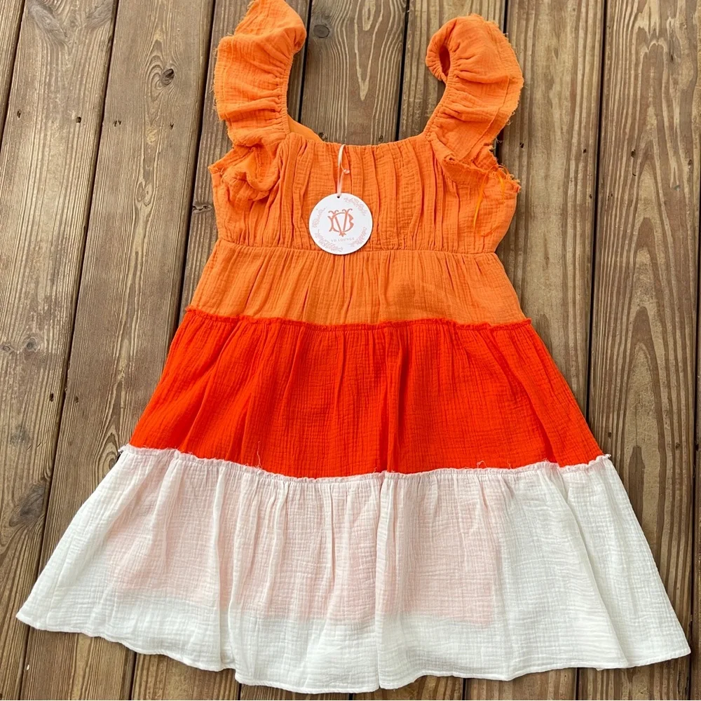 VD Lounge by VICI Orange Colorblock Tiered Gauze Dress NWT Size M - Picture 7 of 7